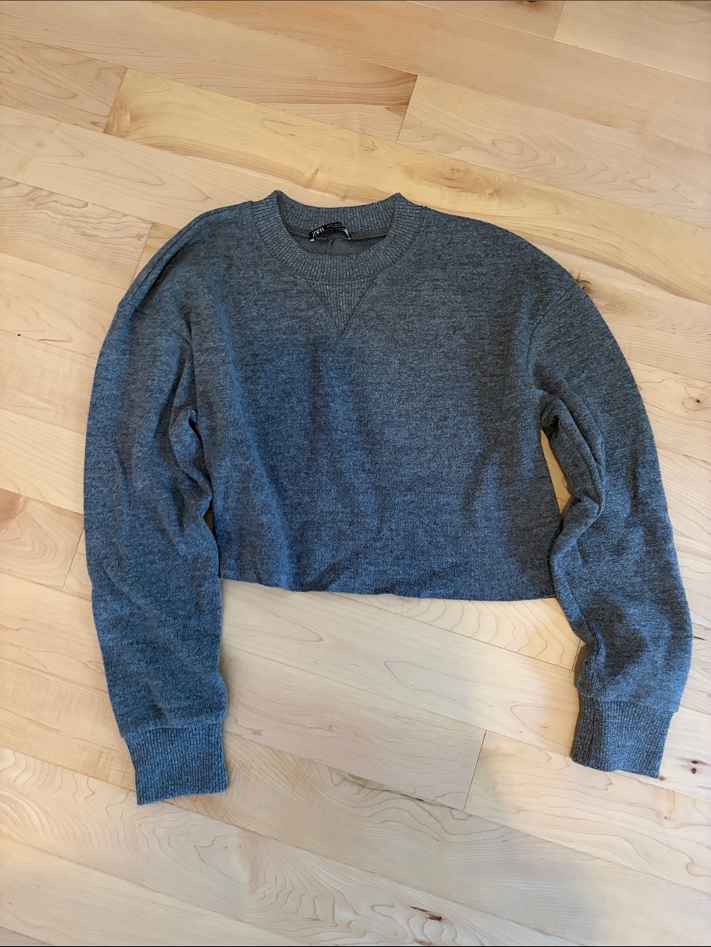 Zara Cropped Crewneck Sweater - Gray